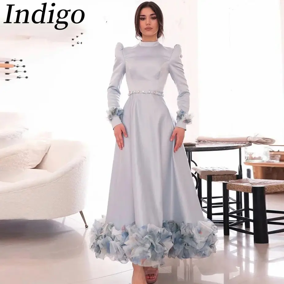 

Indigo New Fashion Prom Dresses O Neck Full Sleeves Crystal Women Formal Party Dress 2024 robe de soiree femmes فساتين طويلة