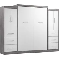 Nebula Queen Murphy Bed with 2 Wardrobes (115W) in Bark Gray, Sleeping Arrangement and Closet Organizers for Multipurpose 1