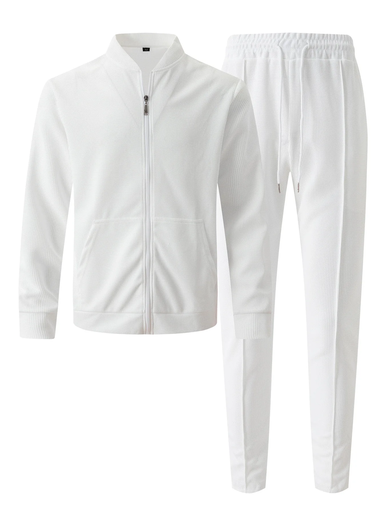 Set blazer casual da uomo autunno inverno nuova moda Waffle tuta da baseball girocollo tasca con cerniera pantaloni a maniche lunghe due pezzi se 6