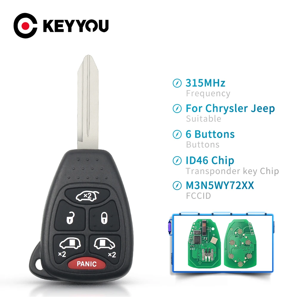 Keyyou Per Dodge Grand Caravan Chrysler 300 Town & Country 5 1 6 Pulsanti Keyless Remote Key Fob Id46 315Mhz M3N5Wy72Xx