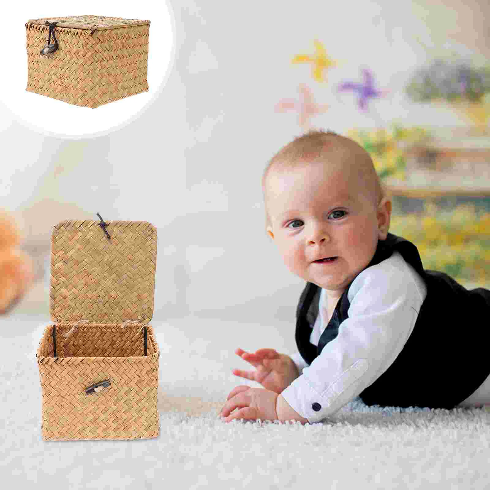 

Tea Storage Holder Birthday Decoration for Girl Container with Lid Woven Basket