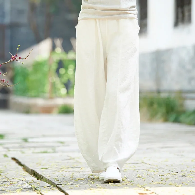 Autumn Summer Cotton Linen Chinese Traditional Style Bottoms Zen Retro Slimming Casual Loose Bloomers Trousers for Women