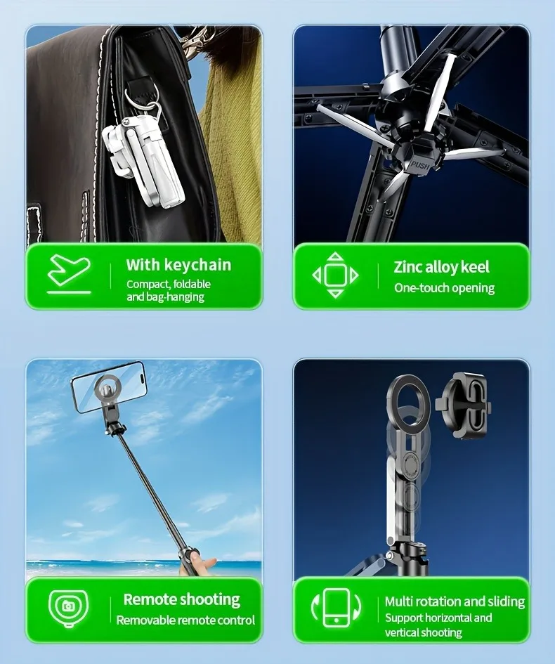 Faltbarer magnetischer Handyhalter & Selfie-Stick mit kabelloser Fernbedienung, 360° drehbare Halterung, kompatibel mit_voghion.com