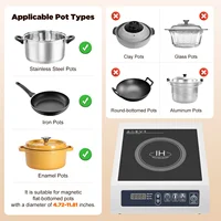 Коммерческая индукционная варочная панель, мощная горелка для ресторана, гостиницы, домашняя кухонная кастрюля, совместимая с магнитным дном 4,72-11,81 дюйма — изображение 2