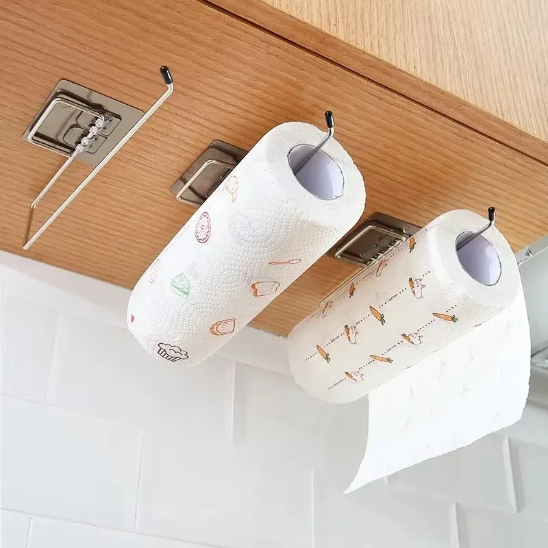 1/4 Of The Kitchen Wall Hanging Paper Towel Rack, Perforation-Free Dish Cloth, Plastic Wrap Stainless Steel Organizer Hooks