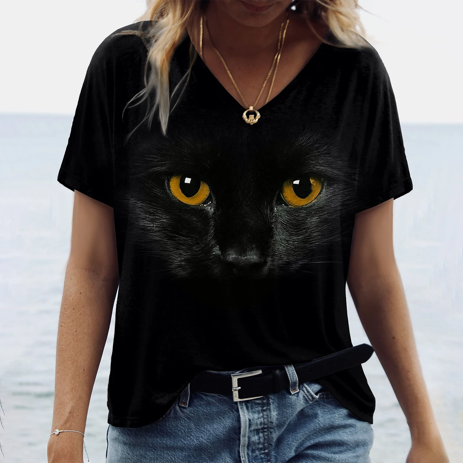 Women's T-Shirt Kawaii Cat Print 3d T Shirt Top Fashion Y2k Short