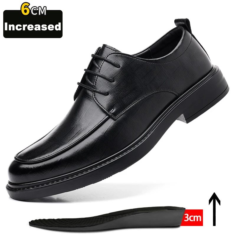 Leather Shoes Men's Formal Genuine Leather Fashion Dress Italian Style Business Office Wedding Solid Color Lace Up