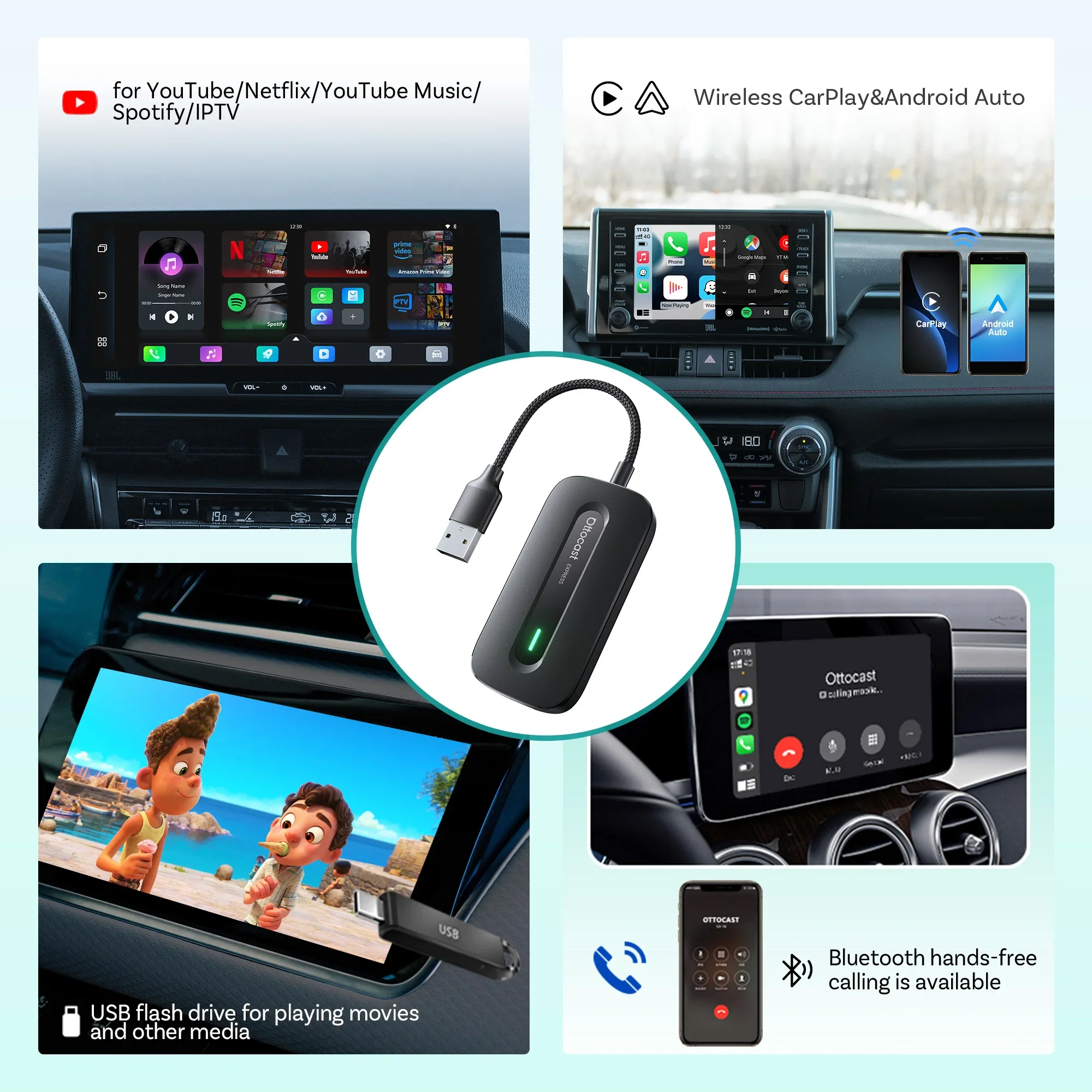 ottocast Play2Video Pro マルチメディアアダプター Play2Video Wireless CarPlay/ Android Auto All-in-one Adapter