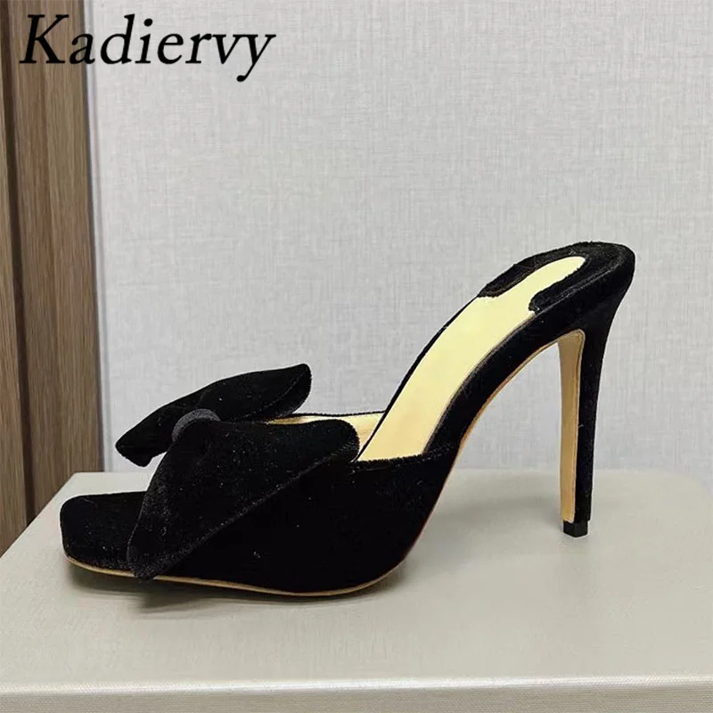 

Женские босоножки на высоком каблуке, вельветовые туфли-лодочки с узлом-бабочкой, шлепанцы, летние модельные сандалии