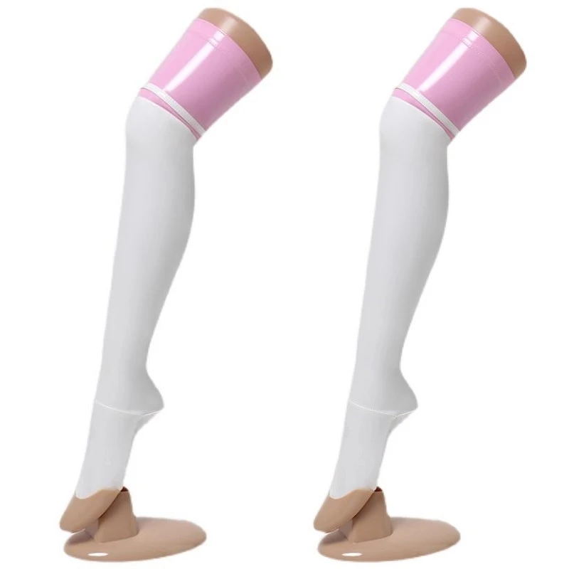 Contrast Color Wetlook PVC Leather Thigh High Stockings Gothic Punk Reflective Shiny Pole Dance Night Club Party Lingerie