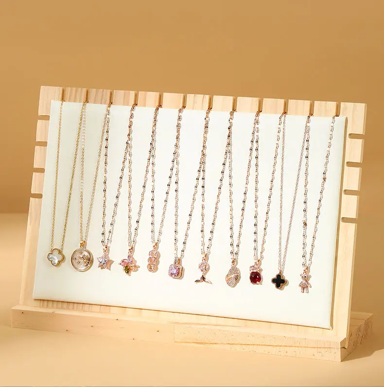 New bamboo wooden necklace display stand, jewelry pendant choker storage holder wood necklace display props for market selling 2
