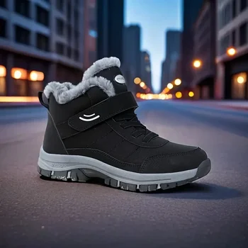 أحذية الثلوج للرجال أحذية الشتاء غير رسمية منصة جديدة عدم الانزلاق الدافئة الفراء حذاء من الجلد أفخم القتالية في الهواء الطلق المشي لمسافات طويلة دراجة نارية الأحذية 4