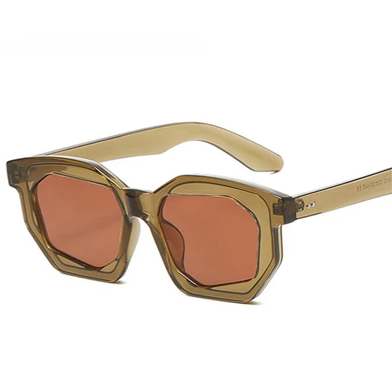 

Vintage Polygon Square Sunglasses Women Fashion Gradient Shades UV400 Men Rivets Decoration Punk Sun Glasses
