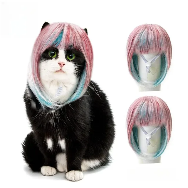 Universal Long Hair Dog Cat Costume Wig Dream Look Funny Cats Cosplay Wig Colorful Blue Pink Wig Costume Party 5