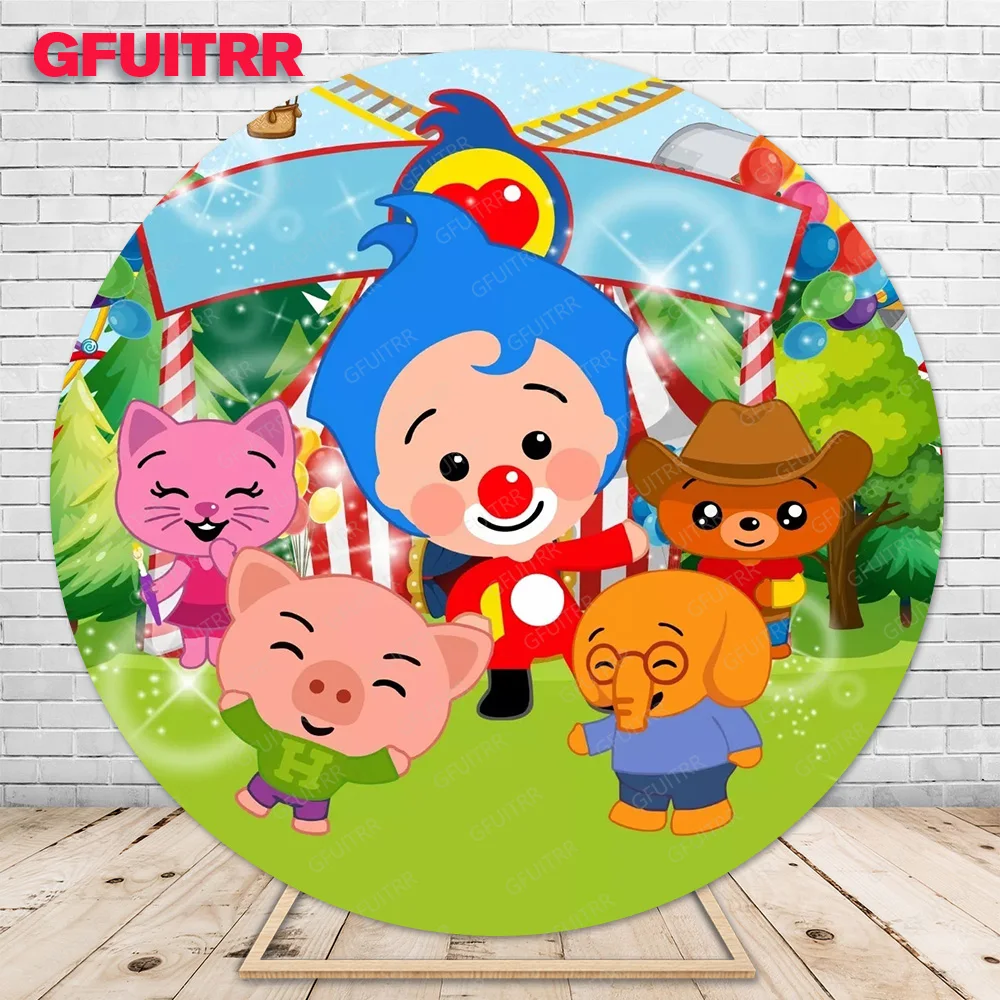 Gfuitrr Plim Plim 라운드 배경 어린이 생일 파티 서클 사진 배경 장식 베이비 샤워 사진 부스 소품