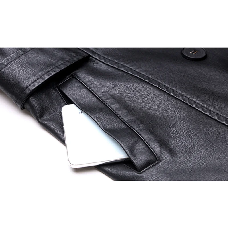 Women's Leather Windbreaker Overcoat, Long Belt, Double-Breasted Jacket, Sheepskin Coat, Female Outwear, High-End, Spring, Fall