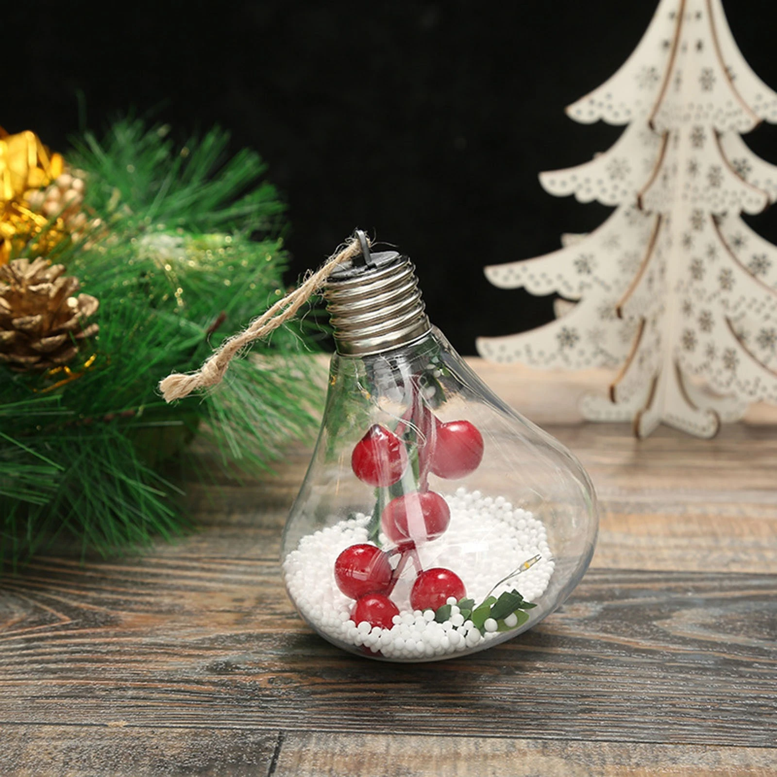 Bola de natal transparente lâmpada com luz pendurado ornamentos pequena  luminosa led natal pingentes pinecone bola de neve decoração| | - AliExpress
