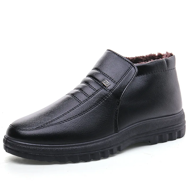 Plus Size Winter Waterproof Men's Casual Leather Shoes Flannel High Top Slip-on Warm Winter Shoes for Mens Work outdoor boots chelsea boots men leather boots