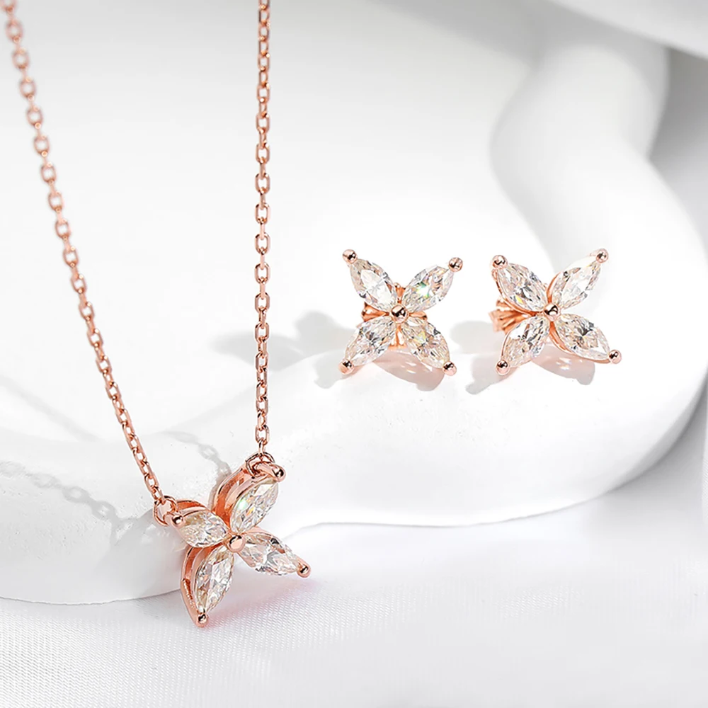 3.6cttw All Moissanite Jewelry Sets For Women 3*6mm Marquise Cut Diamond Butterfly Necklace Earrings 925 Sterling Silver Jewelry