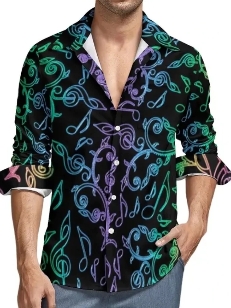 Rock Music Skull Long Shirt Men Hawaiian Punk Casual Floral Autumn Sleeve Cool Oversize Tops Blouse Male Social Camisa Slim Fit