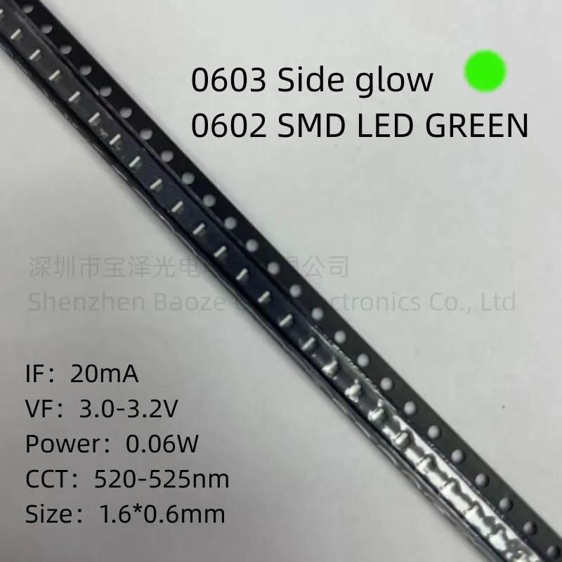 0602 Smd Led Verde 1.6*0.6Mm Perline Per Lampade Di Alta Qualità Ad Alta Luminosità 0603 Luminescenza Laterale