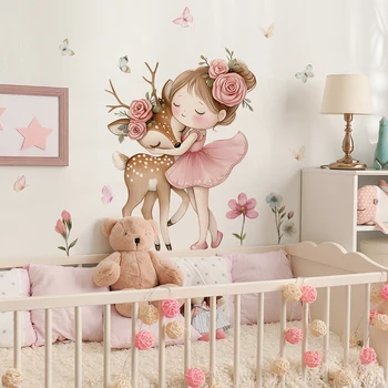 Cartoon Girl Deer Wall Decal 1