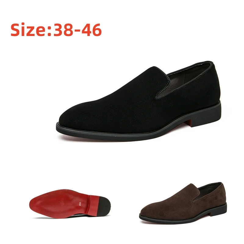 Men Suede Red Soled Loafers Black Leather Shoes Men Business Dress Shoes Retro Versatile Tenis Masculino