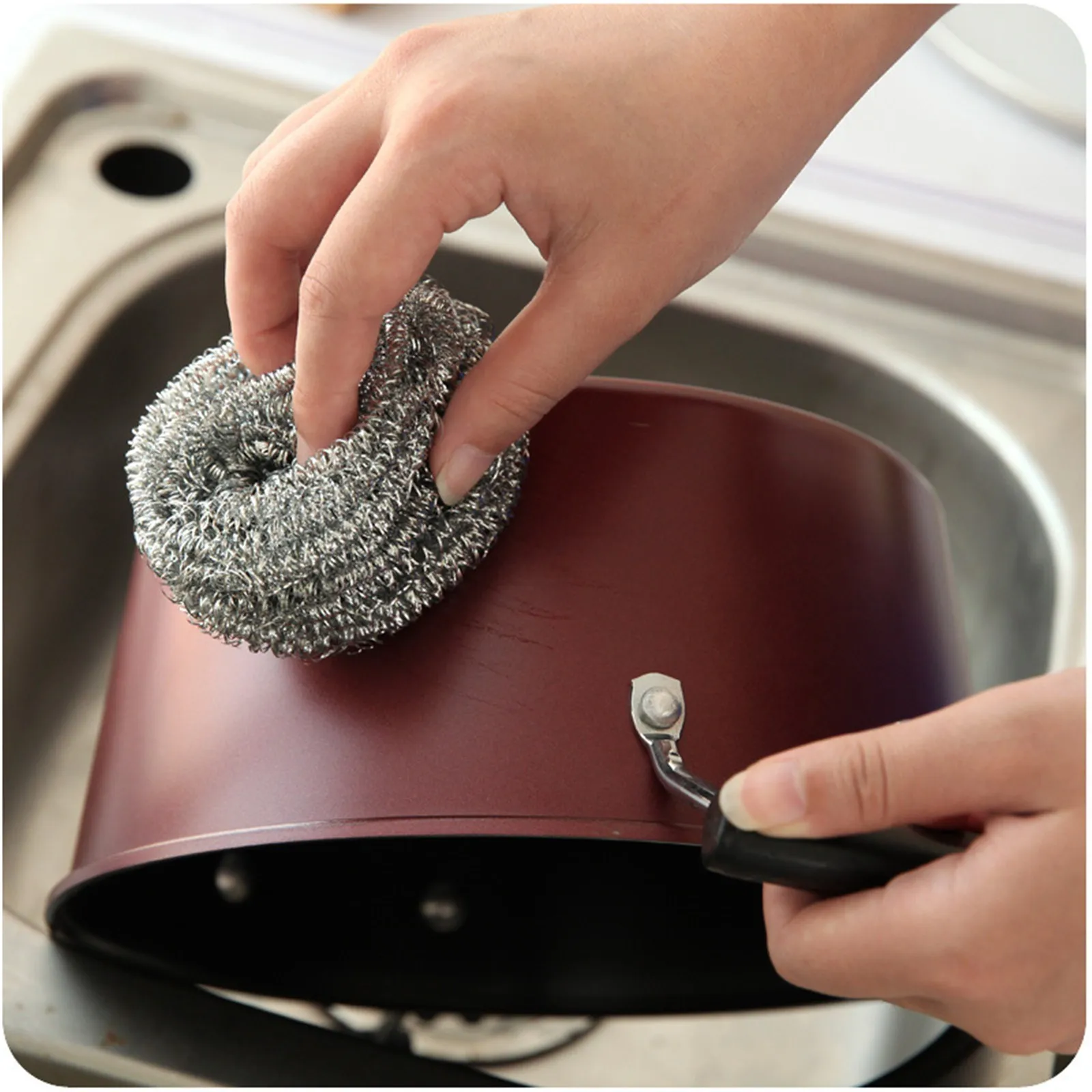 6PCs Stainless Steel Sponges Scrubbing Scouring Pad Steel Wire Ball Scrubbers 6