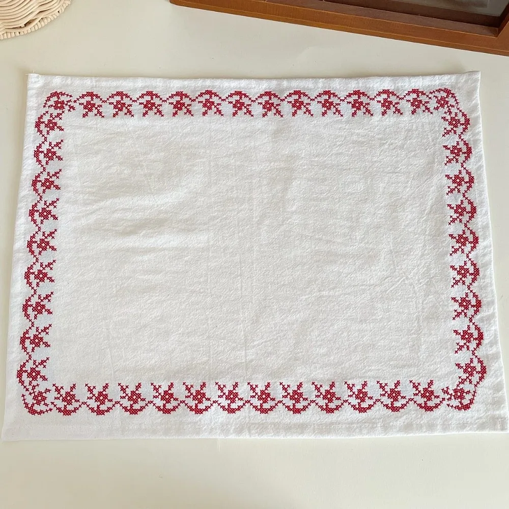 Pure Cotton Retro Embroidery Meal Mat 29*37cm Exquisite Table Napkin Square Desktop Decoration Mat Food Photography