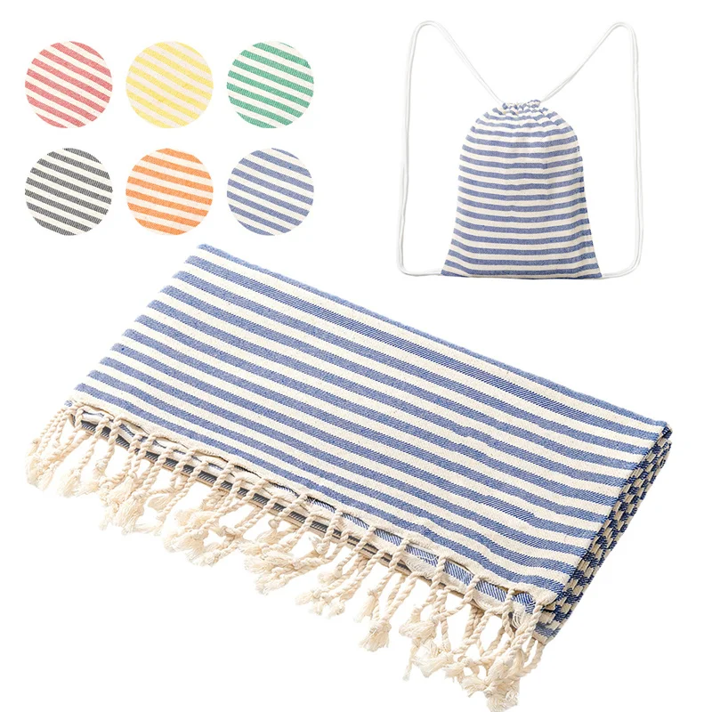 Premium Turkish Striped Oversized Beach Towels with Travel Bag - Quick Dry and Lightweight