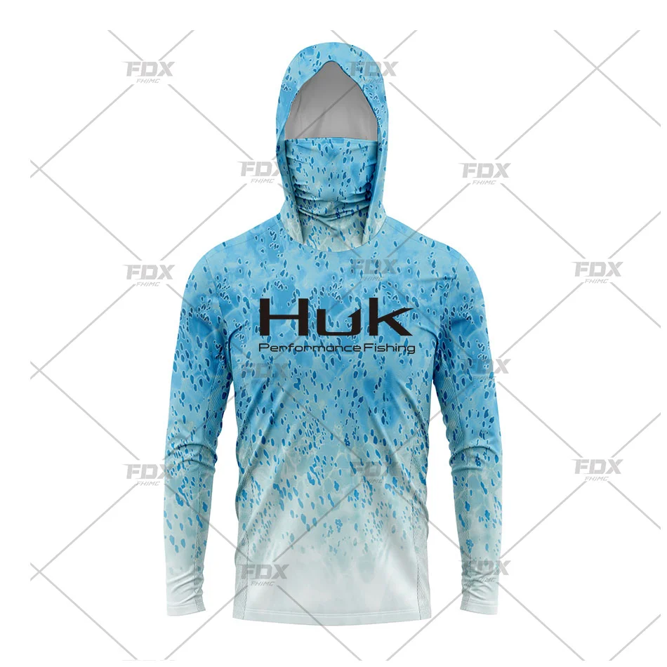 HUK Fishing New Fishing Shirts Upf 50 Long Sleeve Hooded Face Cover Camisa Pesca Tops UV Protection Face Mask Clothes