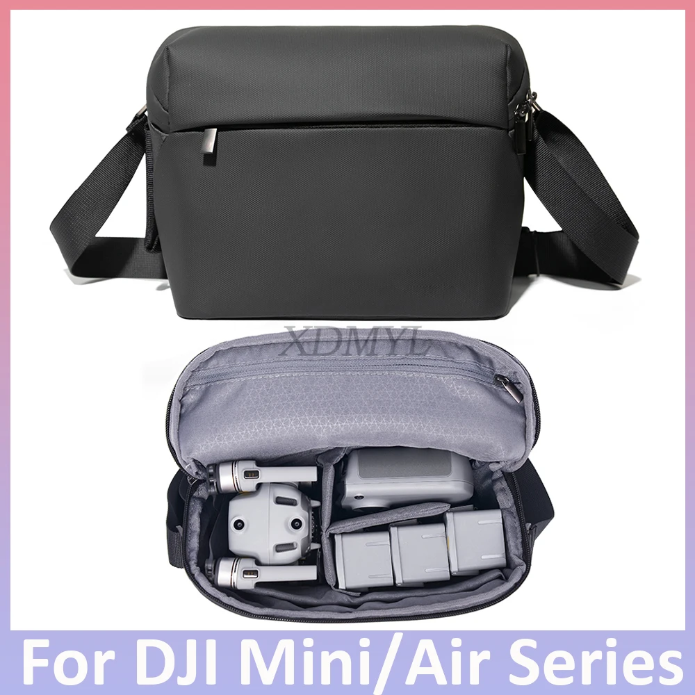 Sac de transport pour drone DJI Mini 3/4 Pro, étui imperméable léger avec fermeture éclair sur fond blanc.