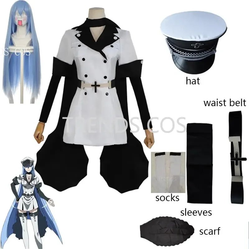 

Cosplay Anime Esdeath Empire Cosplay Costume Manga General Uniform with Hat Wig Socks Esdeath Empire Outfits