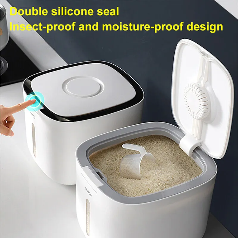 Rice Storage Container Box Sealed Household Rice Bucket Insect-Proof Kitchen Automatic Button Rice Dispenser Rice Storage Bucket 2