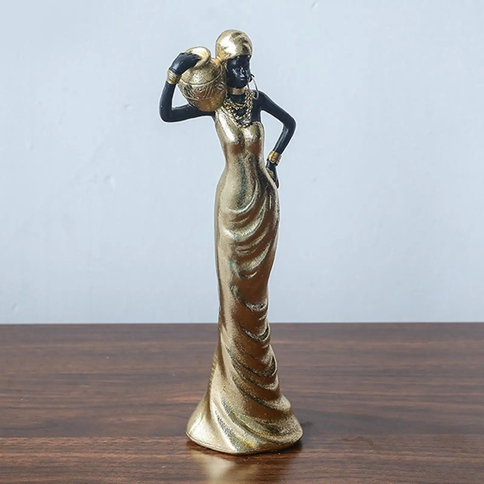 African Sculpture Tabletop Ornament Resin Women Figure Decorative Figurine for Entrance Table Centerpiece Housewarming Gift