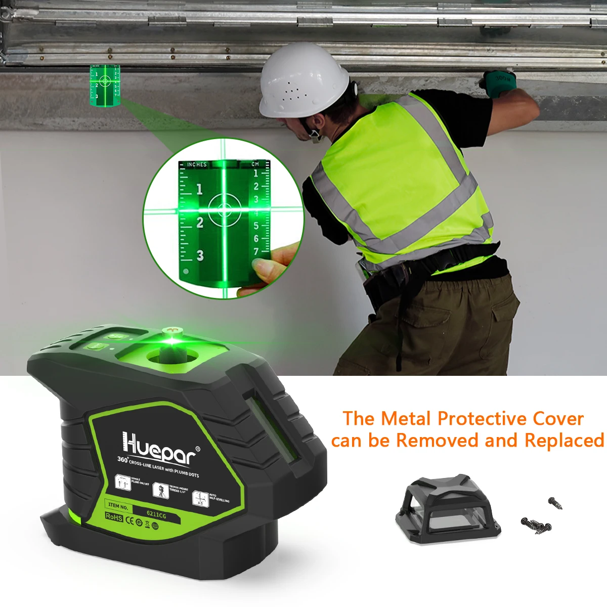 Green Laser Level With 2 Plumb Laser Dots,Self-Leveling 360° Coverage Laser Leve