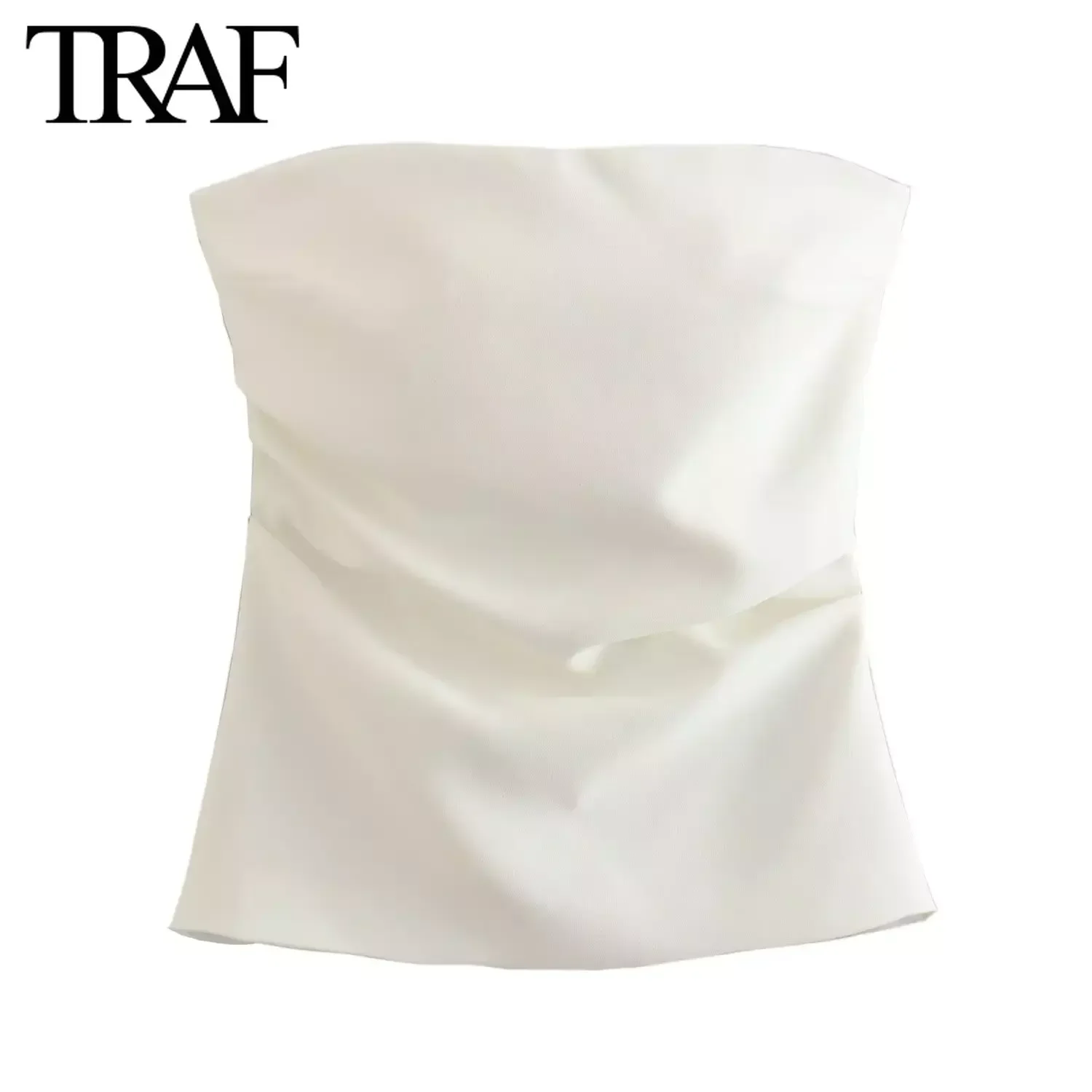 TRAF 여성 패션 여름 뉴 백 지퍼 Strapless 민소매 블라우스 스트리트 의류 조끼 탱크 세련된 숙녀 자르기 탑 Mujer