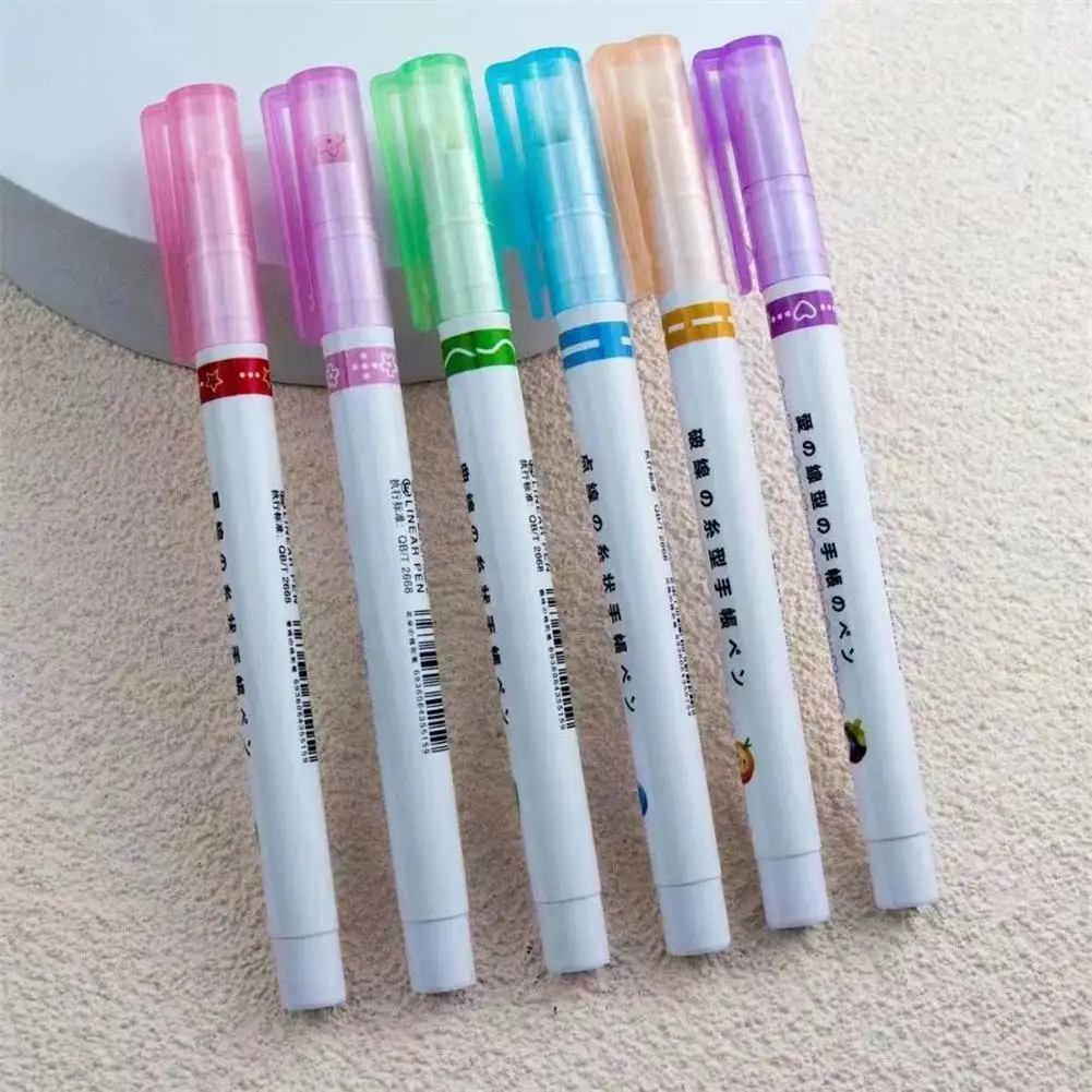6Pcs Flowers Line Shaped Highlighter Pens Roller Tip Curve Liner Marker Cancelleria Per Scrivere Graffiti Drawing Dropshipping