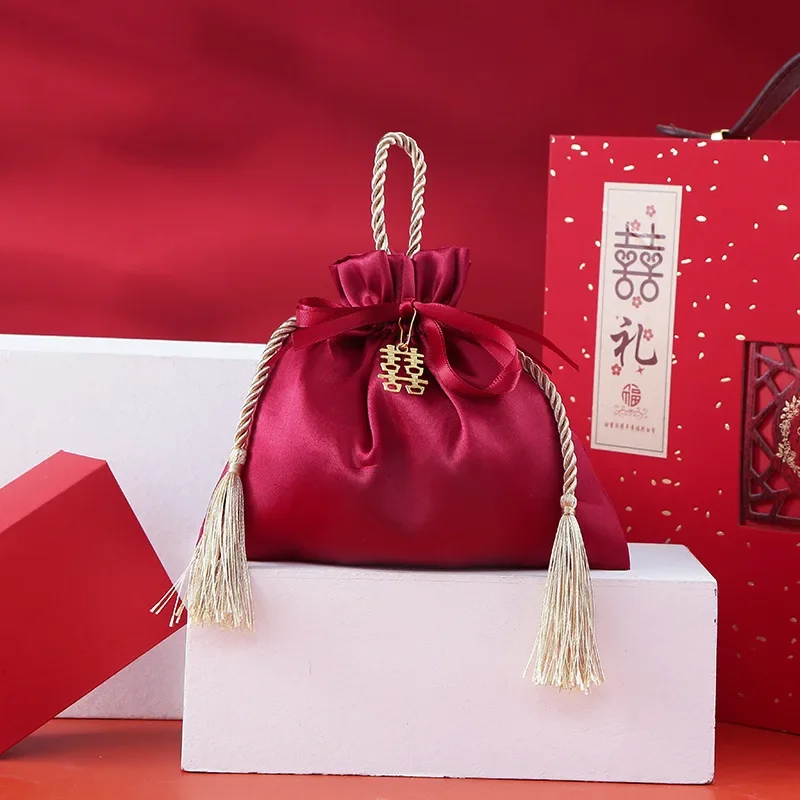 10 Stück Luxus verpackung Kordel zug Samt beutel Seide Geschenkt üte für Schmuck Hochzeit Süßigkeiten schachteln mit Perlens chnur Dekor begünstigt Taschen – Detail 9