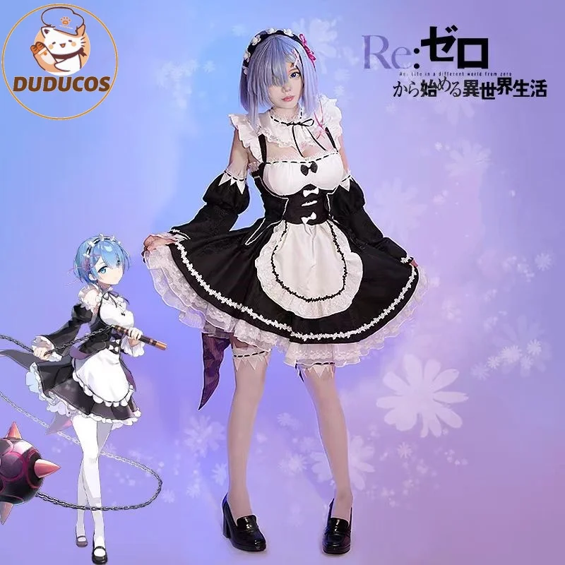 NOAFUNZO Rem/Ram Maid Cosplay Kostuum Volledige Set - Anime Kawaii Jurk