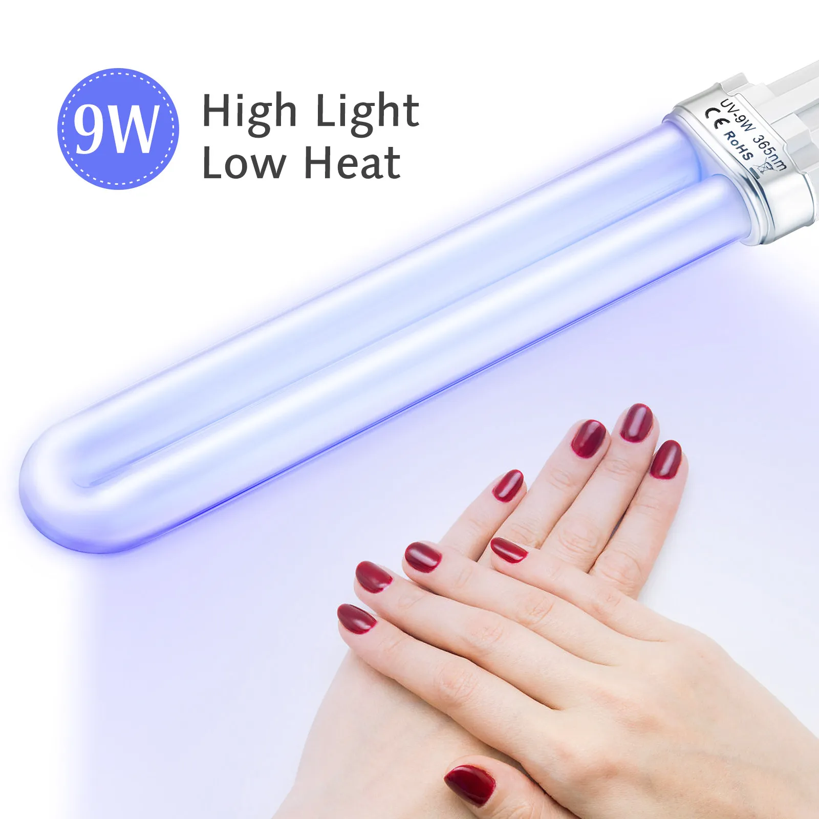9W U자형 365nm UV 교체용 전구 튜브 네일 아트 램프 건조기 라이트 UVA 경화 시스템 액세서리 4개
