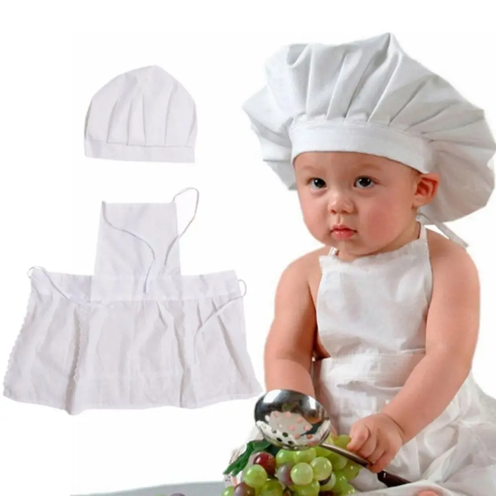 2pcs/set White Cooking Soft Chef Apron Photo Accessories Newborn Photography Props Infant Photo Clothes Baby Costume