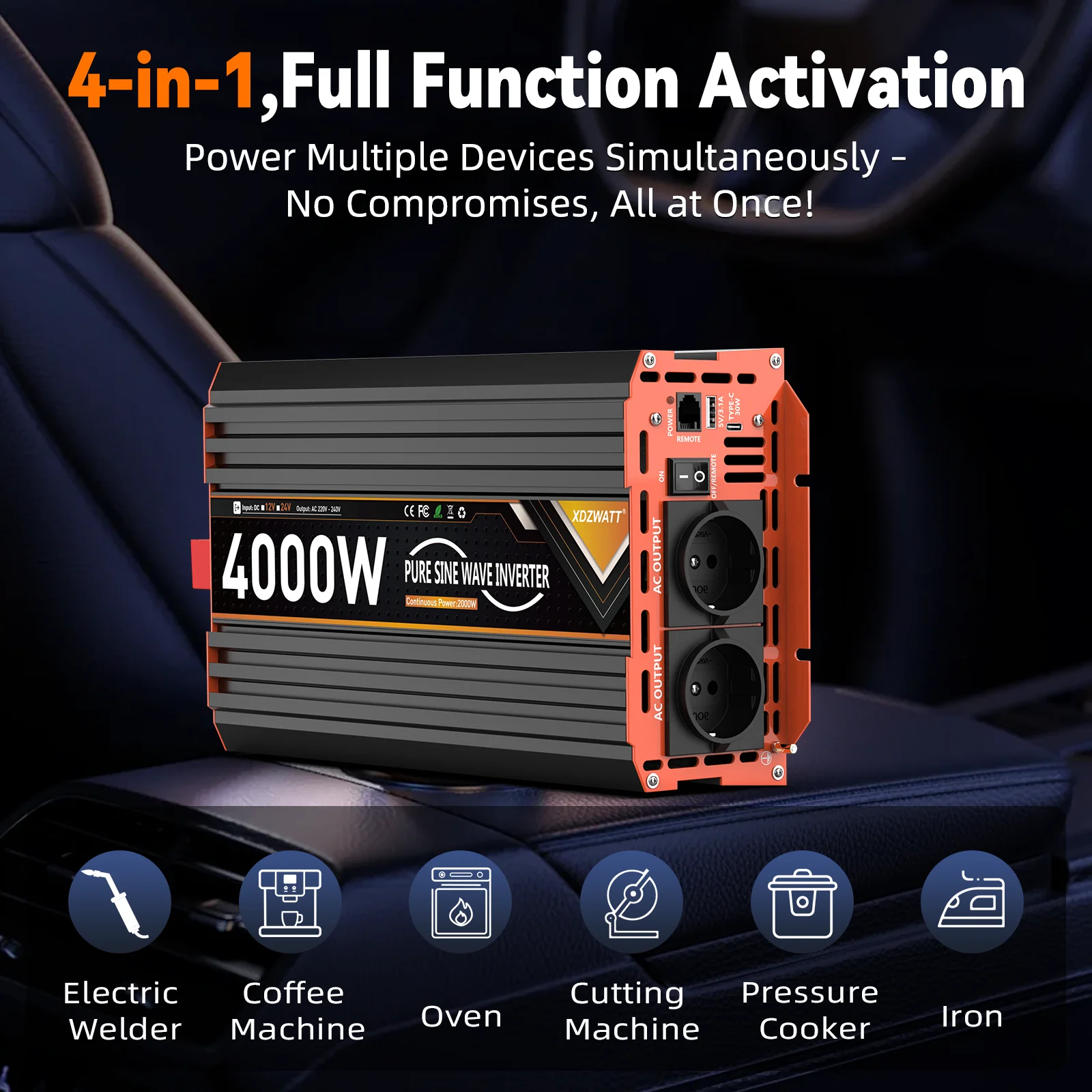 INVERTER DI POTENZA 5000 WATT ONDA SINUSOIDALE DA 12V A 230V AUTO HN5000-12V - Foto 9