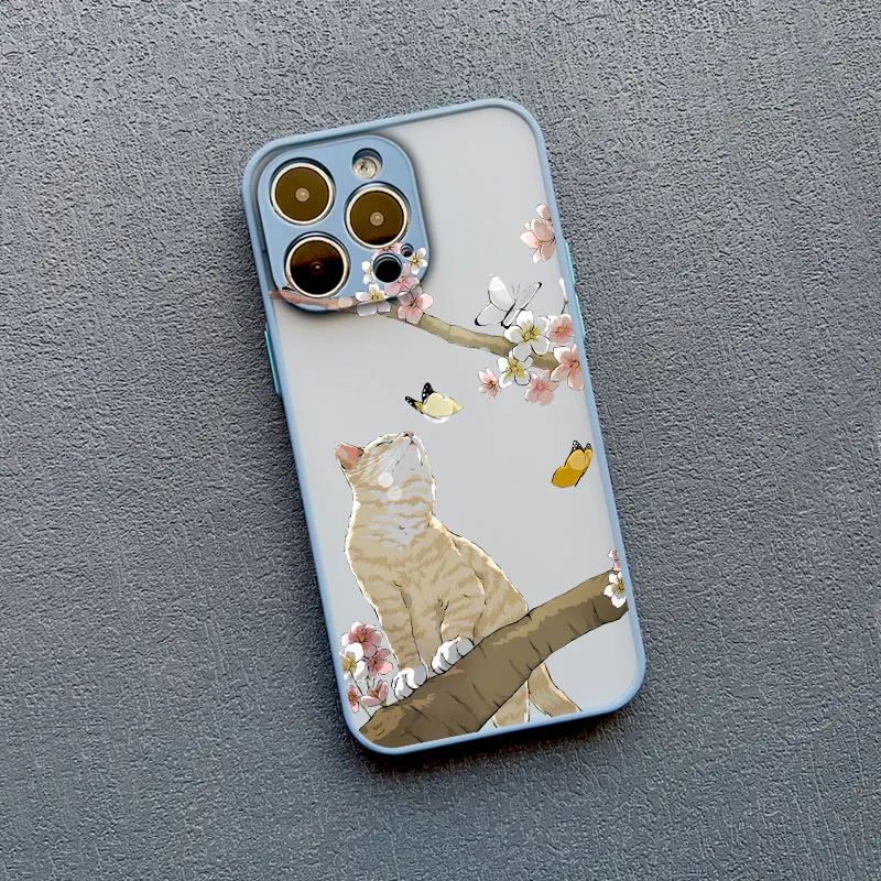 Luxuriöse Handyhülle mit niedlichem Katzenmotiv für iPhone 12 13 Mini Pro Max 17 16 11 15 14 Pro Max XS XR Plus – Blumen- und Tiermuster-Cover – Detail 2