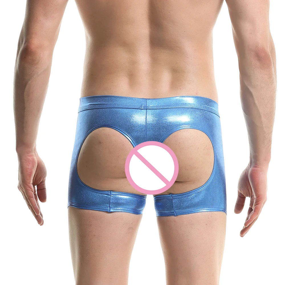 Men Underwear Sexy Mens Boxer Shorts Fetish Faux Leather Hollow Out Latex Gay Boxershorts Briefs Bugle Pouch Panties Thongs Trunks Clubwear