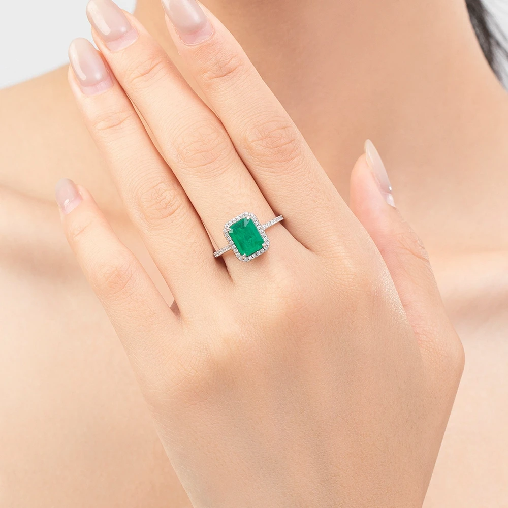 Vinregem 7*9 MM Emerald High Carbon Diamond Gemstone Vintage Ring for Women 100% 925 Sterling Silver Wedding Party Fine Jewelry