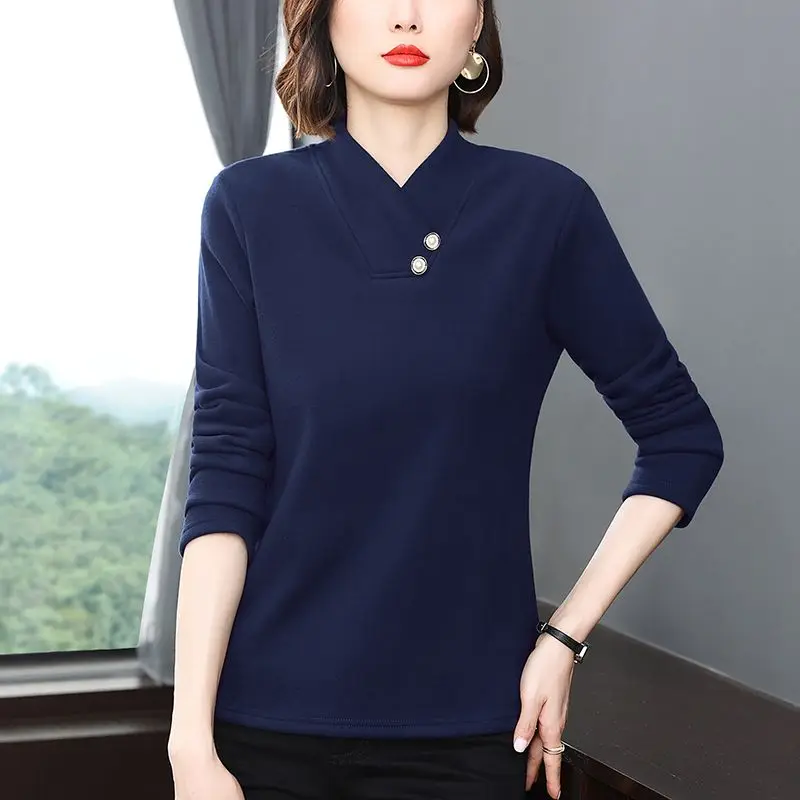 

Comfortable Versatile German Velvet Half High Neck Autumn V-neck Long Sleeved Bottom Shirt Winter Fashionable Thickened Top