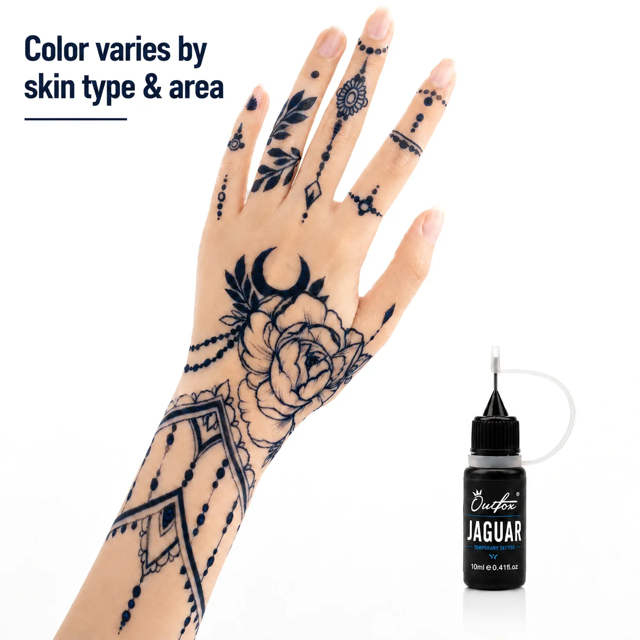 Tatuaggio Temporaneo Trasparente in Gel con Estratto di Gardenia, Stile Henna Jagua, per Body Art Fai da Te, Design Blu Nero per la Pelle, 10ml - immagine 2