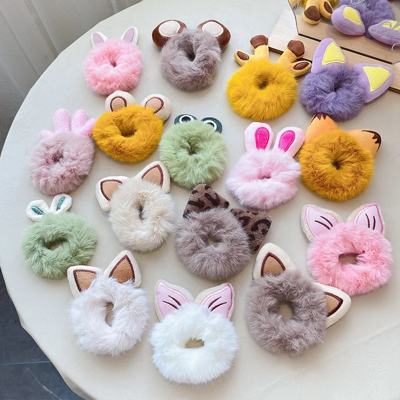 1PC Girl Hair Accessories Style Plush Three-dimensional Rabbit Ears Women Cute Little Meatball Hair Style Elastic Hair Rope