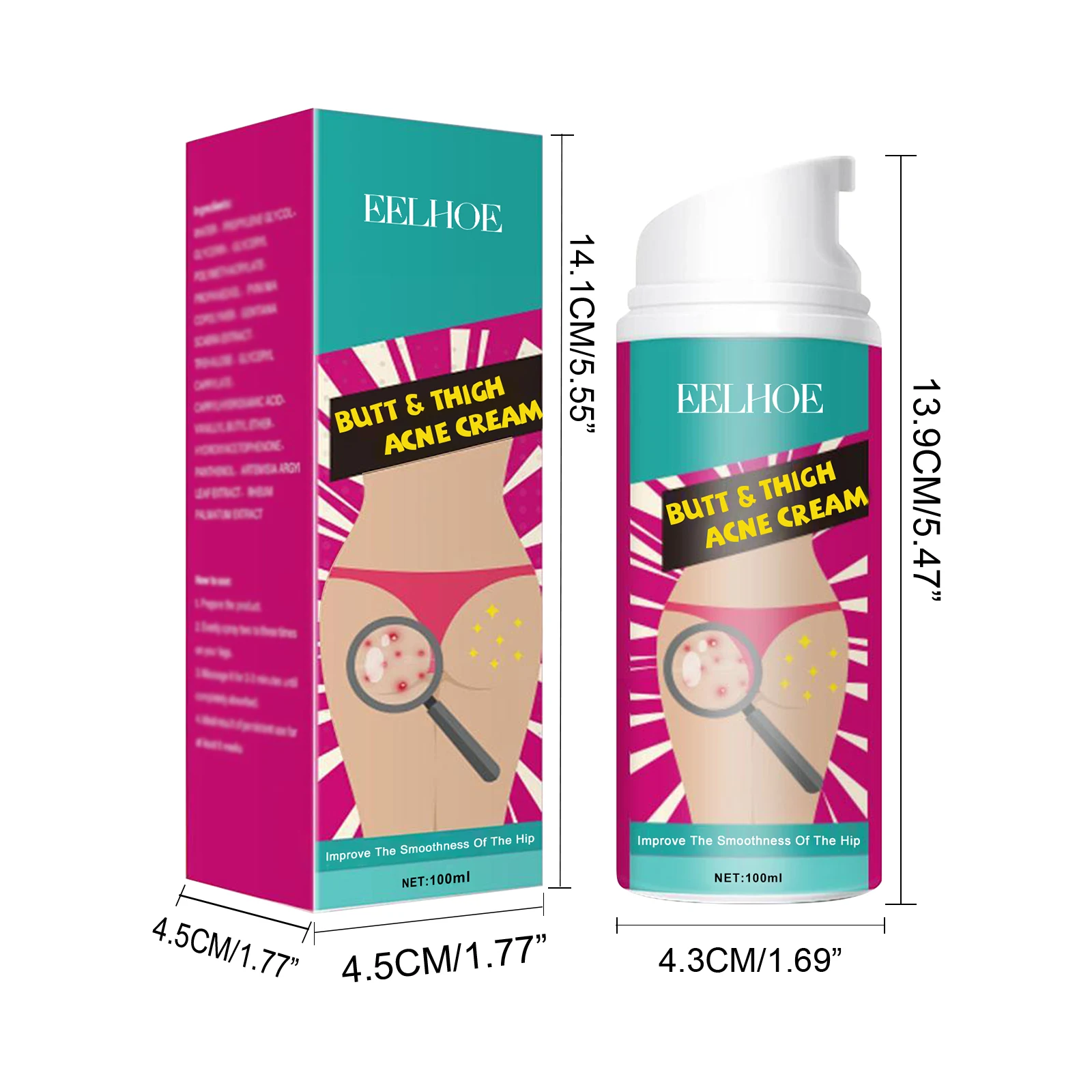 Crema per l'acne per glutei e cosce Rimuovi brufoli Idratante Chiarificante Schiarente Levigante Cura della pelle Crema per la rimozione dell'acne per coscia 6